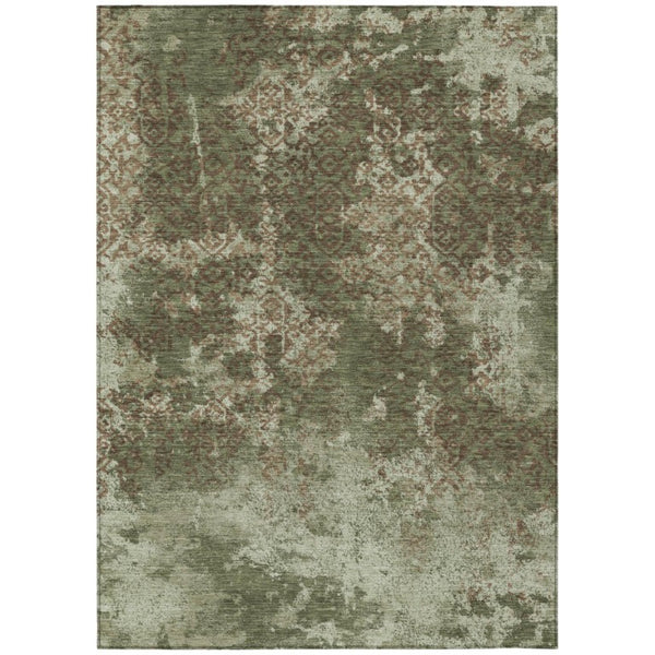 HomeRoots 5 Ft X 8 Ft Olive Abstract Polyester Area Rug Washable for Patio or Living Room 741424