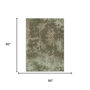 5 Ft X 8 Ft Olive Abstract Polyester Area Rug Washable for Patio or Living Room