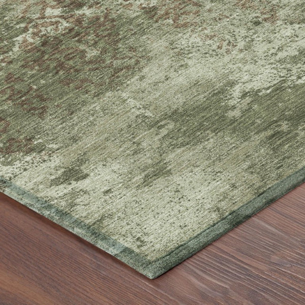 8 Ft Round Abstract Olive Polyester Washable Rug for Patio Porch or Family Room