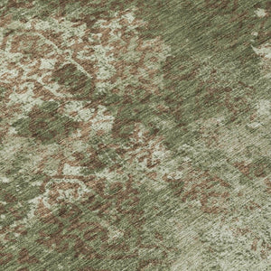 8 Ft Round Abstract Olive Polyester Washable Rug for Patio Porch or Family Room