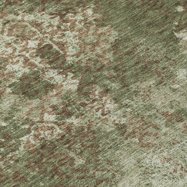 8 Ft Round Abstract Olive Polyester Washable Rug for Patio Porch or Family Room