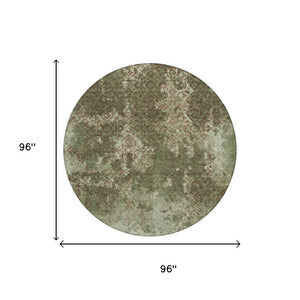 8 Ft Round Abstract Olive Polyester Washable Rug for Patio Porch or Family Room
