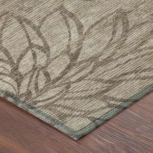10 X 14 Floral Beige Brown Polyester Washable Rug for Patio Porch or Living Room