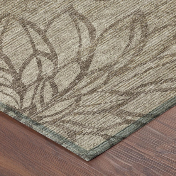 10 X 14 Floral Beige Brown Polyester Washable Rug for Patio Porch or Living Room