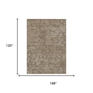 10 X 14 Floral Beige Brown Polyester Washable Rug for Patio Porch or Living Room