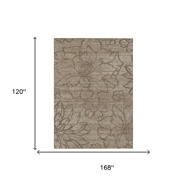 10 X 14 Floral Beige Brown Polyester Washable Rug for Patio Porch or Living Room
