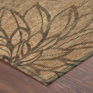 5 X 8 Copper Floral Polyester Area Rug Washable Stain Resistant Indoor Outdoor