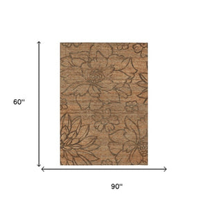5 X 8 Copper Floral Polyester Area Rug Washable Stain Resistant Indoor Outdoor