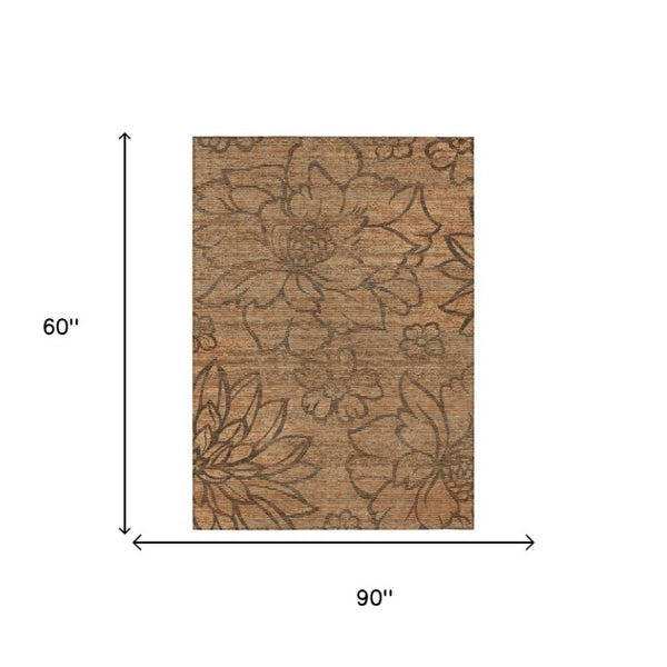 5 X 8 Copper Floral Polyester Area Rug Washable Stain Resistant Indoor Outdoor