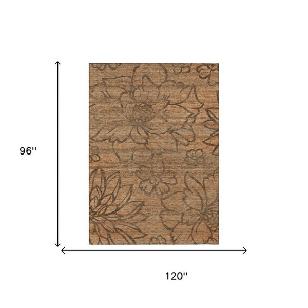 8 X 10 Copper Floral Polyester Area Rug Stain Resistant for Indoor Outdoor Use