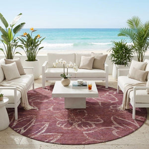 8 Ft Round Floral Polyester Area Rug Washable Indoor Outdoor Patio and Porch