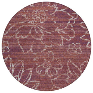 HomeRoots 8 Ft Round Floral Polyester Area Rug Washable Indoor Outdoor Patio and Porch 741455