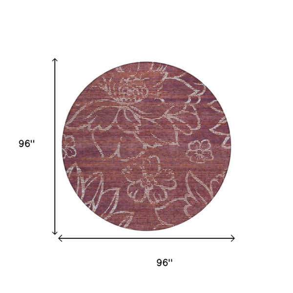 8 Ft Round Floral Polyester Area Rug Washable Indoor Outdoor Patio and Porch