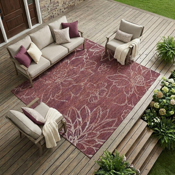 10 X 14 Purple Floral Polyester Area Rug Washable Stain Resistant Indoor Outdoor