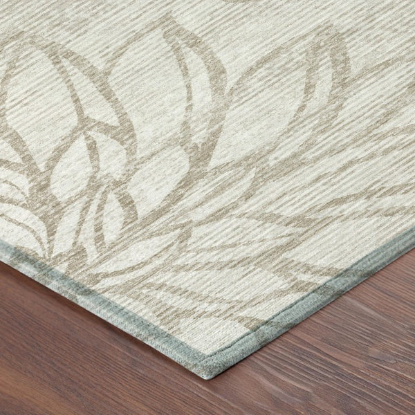 5x8 Ivory Silver Floral Polyester Area Rug Washable Stain Resistant Indoor Outdoor