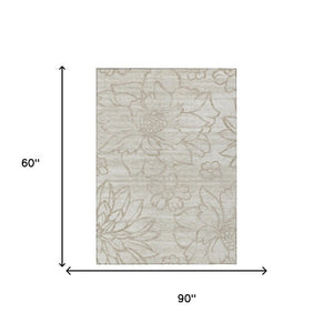 5x8 Ivory Silver Floral Polyester Area Rug Washable Stain Resistant Indoor Outdoor