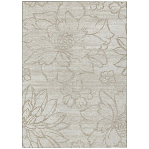 HomeRoots 8x10 Ivory Silver Floral Polyester Area Rug Stain Resistant Indoor Outdoor Use 741462