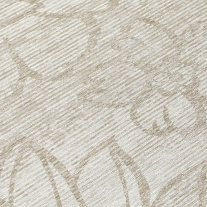 9 X 12 Ivory Silver Floral Polyester Area Rug Washable for Patio Porch or Living Room