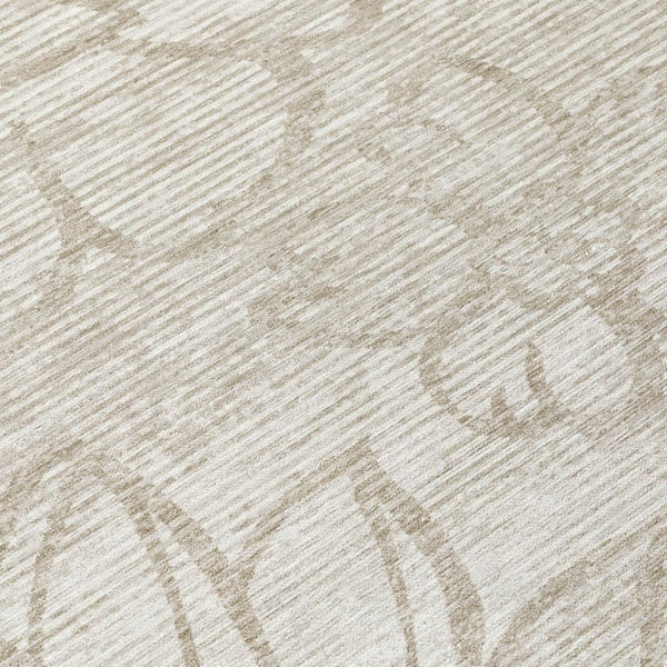 9 X 12 Ivory Silver Floral Polyester Area Rug Washable for Patio Porch or Living Room