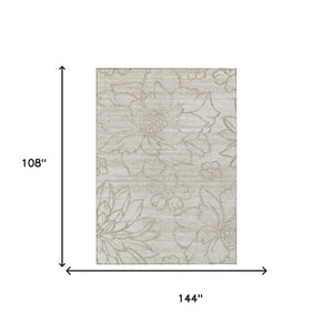 9 X 12 Ivory Silver Floral Polyester Area Rug Washable for Patio Porch or Living Room