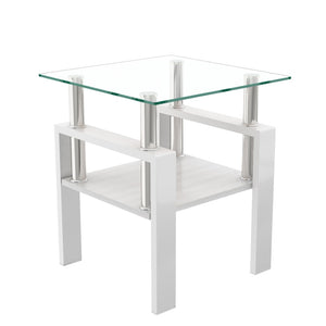 English Elm Set Of 2 Modern Square Side Tables - Sleek Tempered Glass & Mdf For Stylish Living Room Decor W241P300308-GIGA