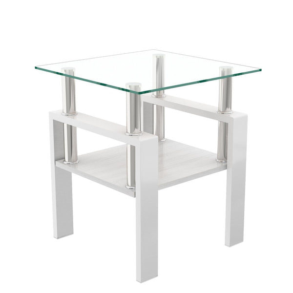 English Elm Set Of 2 Modern Square Side Tables - Sleek Tempered Glass & Mdf For Stylish Living Room Decor W241P300308-GIGA