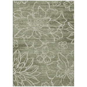 HomeRoots 10 X 14 Olive Floral Polyester Area Rug Washable Stain Resistant Indoor Outdoor Use 741470