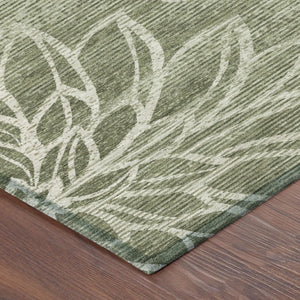10 X 14 Olive Floral Polyester Area Rug Washable Stain Resistant Indoor Outdoor Use