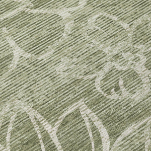 10 X 14 Olive Floral Polyester Area Rug Washable Stain Resistant Indoor Outdoor Use