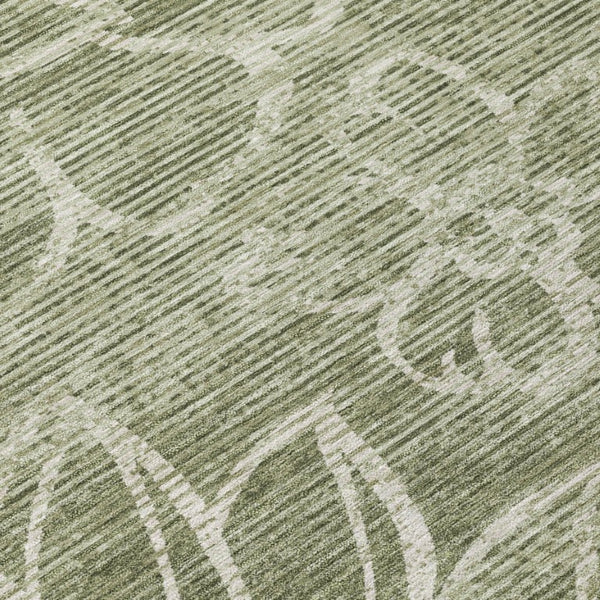 10 X 14 Olive Floral Polyester Area Rug Washable Stain Resistant Indoor Outdoor Use