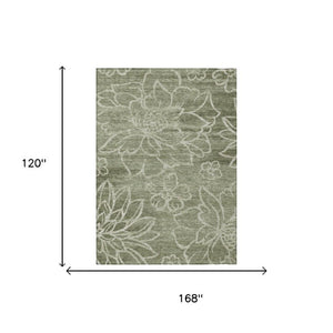 10 X 14 Olive Floral Polyester Area Rug Washable Stain Resistant Indoor Outdoor Use
