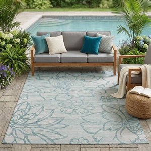 5x8 Floral Polyester Area Rug Stain Resistant Washable for Indoor Outdoor Spaces