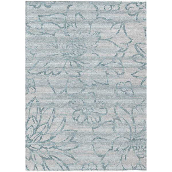HomeRoots 5x8 Floral Polyester Area Rug Stain Resistant Washable for Indoor Outdoor Spaces 741478