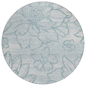 HomeRoots 8 Foot Round Floral Polyester Area Rug in Silver Gray for Indoor Outdoor Use 741479