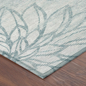 8 Foot Round Floral Polyester Area Rug in Silver Gray for Indoor Outdoor Use