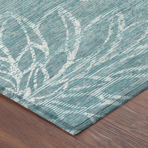 10 X 14 Teal Floral Polyester Area Rug Washable Stain Resistant for Patio or Living Room