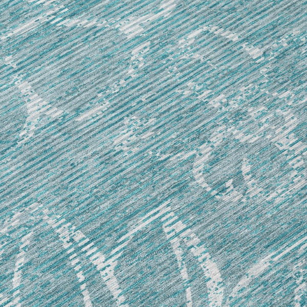 10 X 14 Teal Floral Polyester Area Rug Washable Stain Resistant for Patio or Living Room