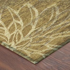 5x8 Walnut Gold Floral Polyester Area Rug Stain Resistant for Indoor Outdoor Use
