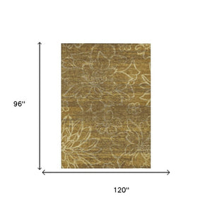 8 X 10 Floral Polyester Area Rug Walnut Gold Washable for Indoor Outdoor Use