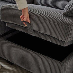 English Elm 113.5'' Modular Sectional Sofa with Storage Ottoman, Convertible U or L Shape Sleeper for 6 Seats Dark Gray W834S00252