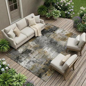 10 Ft X 14 Ft Gray Graphite Abstract Polyester Area Rug Washable for Indoor Outdoor