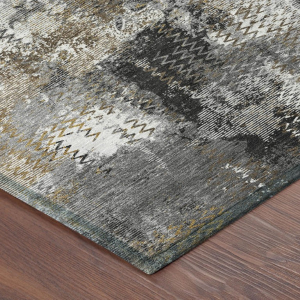 10 Ft X 14 Ft Gray Graphite Abstract Polyester Area Rug Washable for Indoor Outdoor