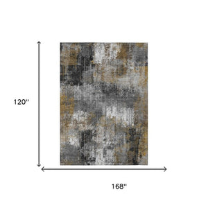 10 Ft X 14 Ft Gray Graphite Abstract Polyester Area Rug Washable for Indoor Outdoor