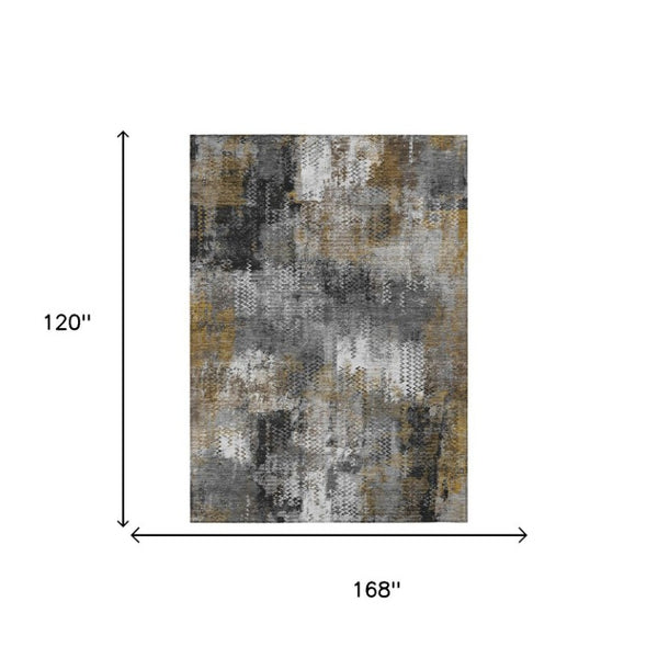 10 Ft X 14 Ft Gray Graphite Abstract Polyester Area Rug Washable for Indoor Outdoor