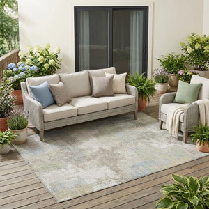5x8 Ivory Silver Abstract Polyester Area Rug Washable for Patio Porch or Living Room