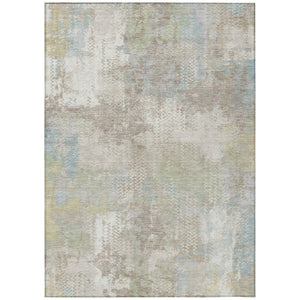 HomeRoots 5x8 Ivory Silver Abstract Polyester Area Rug Washable for Patio Porch or Living Room 741514