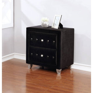 English Elm Glam Upholstered Nightstand with Acrylic Button Tufting Velvet Cabriole Feet Bedroom Black B2741P435907
