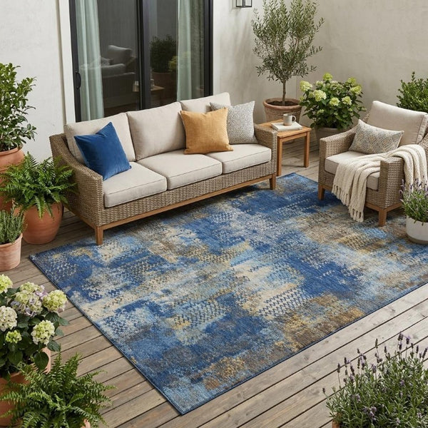 5x8 Abstract Indoor Outdoor Rug Washable Polyester Stain Resistant Navy Patio Decor