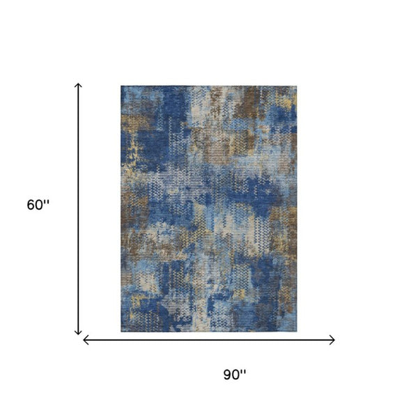 5x8 Abstract Indoor Outdoor Rug Washable Polyester Stain Resistant Navy Patio Decor