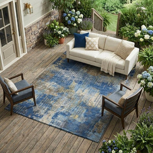 10 X 14 Abstract Navy Polyester Area Rug Washable for Indoor Outdoor Living